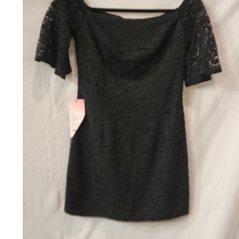 Alisa Pan Womens Black Floral Lace Off Shoulder‎ Bell Sleeve Cocktail Dress